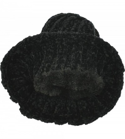 Skullies & Beanies Women's Chenille Rib Knit Hat Foldover Beanie Faux Fur Lined - 02 Black - CM18IKC7N62 $13.57