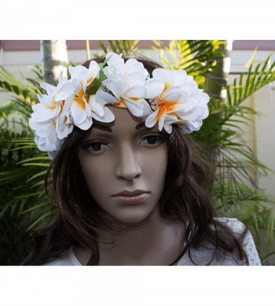 Headbands Women Floral Headband Hawaiian Plumeria Flower Haku elastic Leis - White yellow - CJ189CZ7CGE $11.05