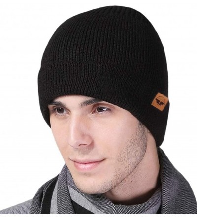 Skullies & Beanies Winter Beanie for Men & Women Thermal Fleece Lined Soft Knit Hat Cuffed Plain Skull Cap - Black - C0186RDT...