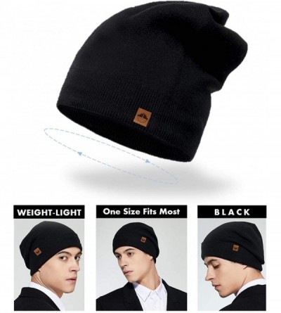 Skullies & Beanies Winter Beanie for Men & Women Thermal Fleece Lined Soft Knit Hat Cuffed Plain Skull Cap - Black - C0186RDT...