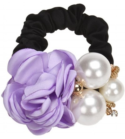Headbands Pearls Beads Rose Flower Hair Band Rope Scrunchie Ponytail Holder - B - CQ18MHU49K8 $11.45
