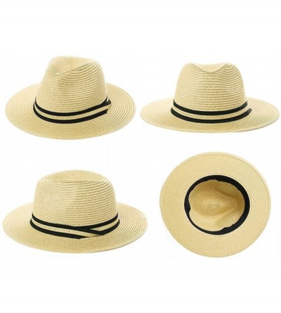 Fedoras Fedora Straw Fashion Sun Hat Packable Summer Panama Beach Hat Men Women 56-62CM - 00714_natural - CQ18R95Z4T8 $16.00