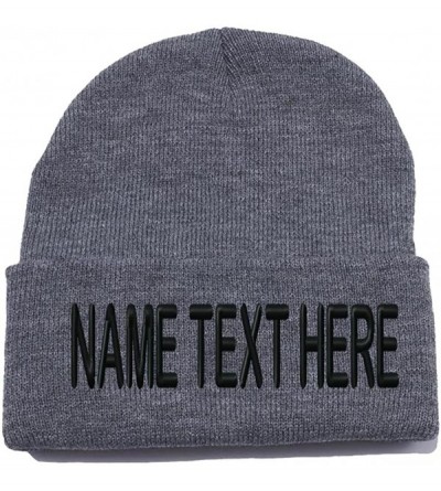Skullies & Beanies Custom Embroidery Personalized Name Text Ski Toboggan Knit Cap Cuffed Beanie Hat - Heather Charcoal - C218...