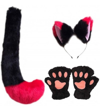 Headbands Party Cosplay Costume Fox Ears Faux Fur Hair Hoop Headband + Tail Set - C6 Polyester Set(black Red) - C818UUXTH6S $...