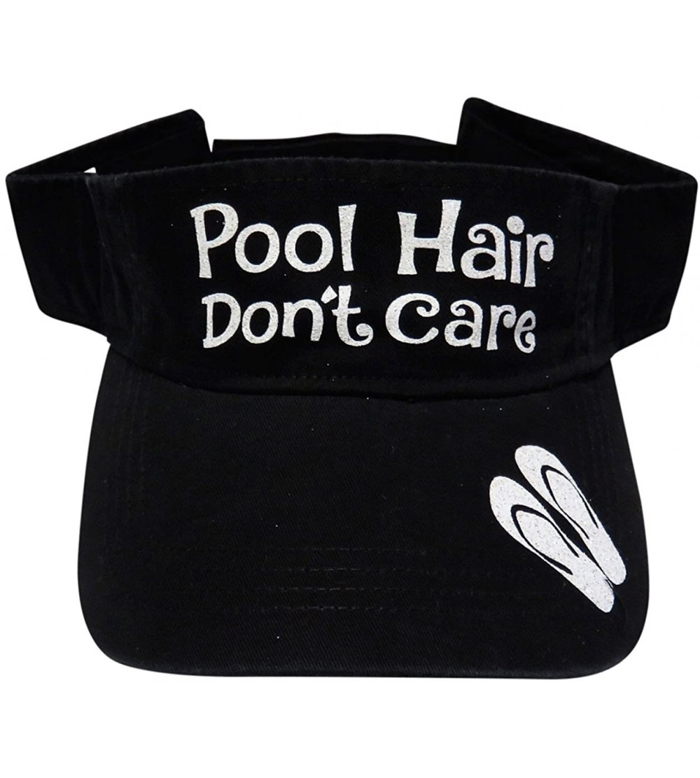 Sun Hats Glitter Pool Hair Don't Care Flip Flops Visor Fashion Swim - White Glitter on Black Visor - CU17AAOLKSC $20.32