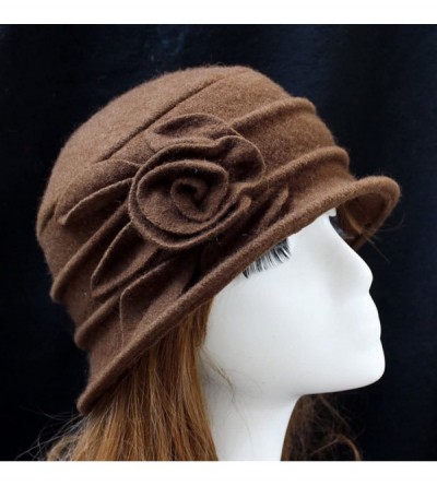 Fedoras Women 100% Wool Solid Color Round Top Cloche Beret Cap Flower Fedora Hat - 1 Coffee - C0186WZKRZ8 $19.01