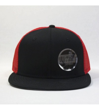 Baseball Caps Plain Cotton Twill Flat Brim Mesh Adjustable Snapback Trucker Baseball Cap - Black/Black/Red - CE122TZG2MZ $13.81