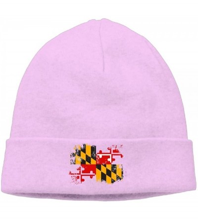 Skullies & Beanies Mens&Womens USA Maryland State Flag Outdoor Daily Beanie Hat Skull Cap Black - Pink - C7187R7ADNH $9.84