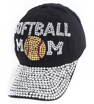 Baseball Caps Black Fashion Softball Mom Rhinestone Faceted Crystal Studded Design Cap Hat - CJ12957NF5H $35.23
