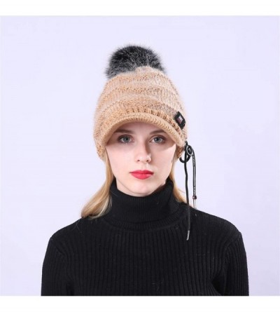 Skullies & Beanies Womens Winter Warm Caps Acrylic Knitted Woolen Long Fur Lined Long Fur - White - CQ18LX2ATEG $9.84