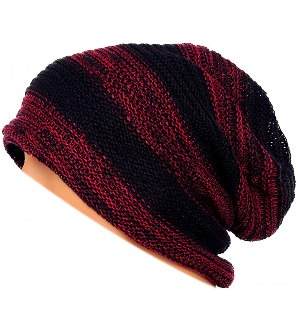 Skullies & Beanies Unisex Adult Winter Warm Slouch Beanie Long Baggy Skull Cap Stretchy Knit Hat Oversized - Claret - CC12O08...