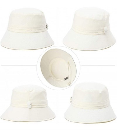 Sun Hats Packable Sun Bucket Hats for Women with String Beach SPF Protection Bonnie Gardening 55-59cm - Beige_89024 - C718OTR...