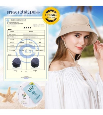 Sun Hats Packable Sun Bucket Hats for Women with String Beach SPF Protection Bonnie Gardening 55-59cm - Beige_89024 - C718OTR...