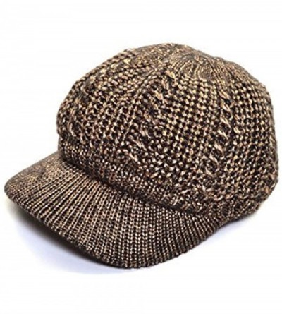 Skullies & Beanies Beanie Cap Metallic Chunky Knit Newsboy Hat Brim Lined Beret Visor Winter - Bronze Chunky Synthetic Knit -...