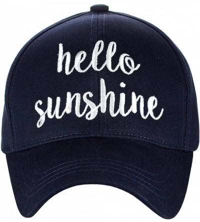Baseball Caps Women's Embroidered Quote Adjustable Cotton Baseball Cap- Hello Sunshine- Navy - CN180QD7D3A $16.14