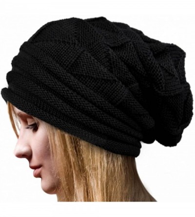 Skullies & Beanies Women Thick Slouchy Knit Beanie Cap Hat (Black) - CM129HIS699 $10.87