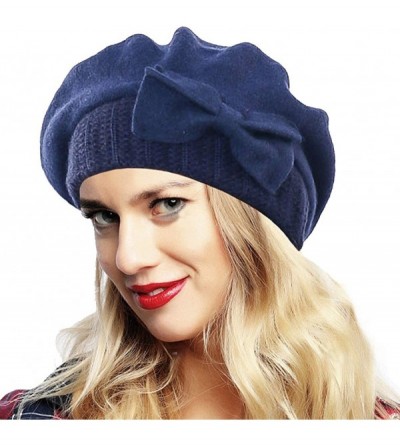 Berets Womens Beret 100% Wool French Beret Beanie Winter Hats Hy022 - Navy - CC18HLZL85A $18.09