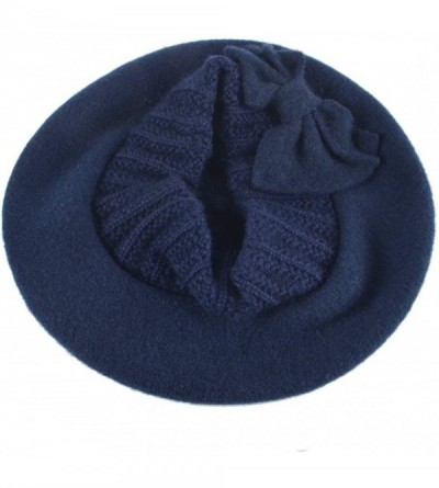 Berets Womens Beret 100% Wool French Beret Beanie Winter Hats Hy022 - Navy - CC18HLZL85A $7.43