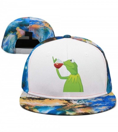 Baseball Caps Kermit The Frog"Sipping Tea" Adjustable Red Strapback Cap - Afunny-green-frog-sipping-tea-27 - CL18ID2U7KQ $18.64