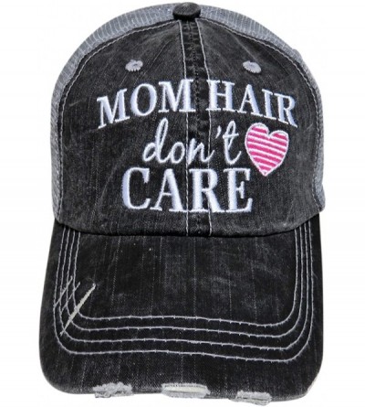 Baseball Caps Embroidered Mom Hair Don't Care Grey Trucker Baseball Cap - Pink Heart - CW12NS6HENF $19.60