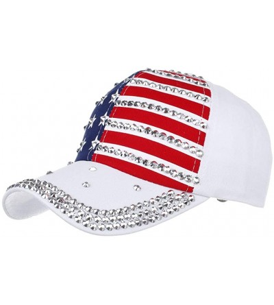 Baseball Caps Women Sparkle Rhinestone USA Patriotic American Flag Baseball Cap Hat 4th July Summer Sun Cap - White - CK194GZ...