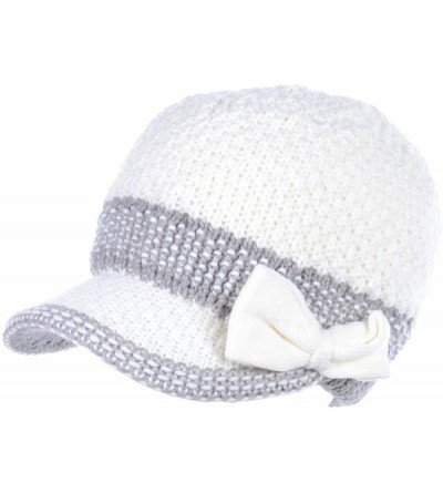 Newsboy Caps Womens Winter Chic Cable Warm Fleece Lined Crochet Knit Hat W/Visor Newsboy Cabbie Cap - White Bow - C618603LYNG...