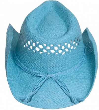 Cowboy Hats Boho Hip Cowboy Hat with Heart Concho- Natural Toyo Straw- Shapeable Brim - Turquoise - CJ11UF553FT $48.86