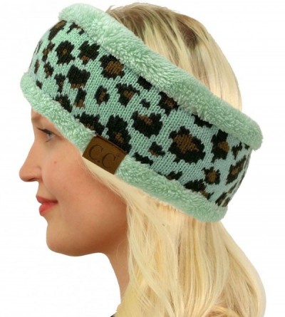 Cold Weather Headbands Winter CC Sherpa Polar Fleece Lined Thick Knit Headband Headwrap Hat Cap - Leopard Mint - CF18A7LWDE2 ...
