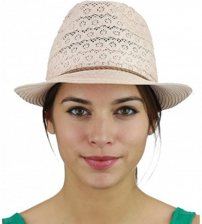 Fedoras Braided Trim Spring Summer Cotton Lace Vented Fedora Hat - Rose - CD17YKCRN5Z $10.85