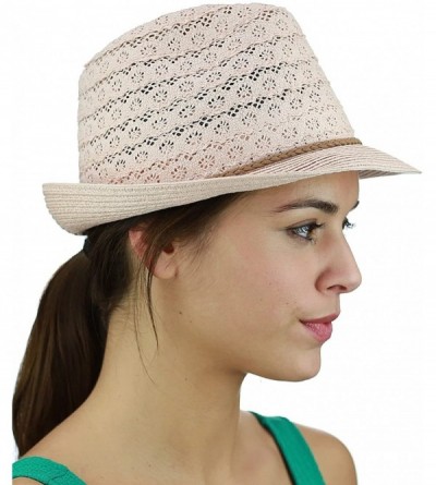 Fedoras Braided Trim Spring Summer Cotton Lace Vented Fedora Hat - Rose - CD17YKCRN5Z $10.85
