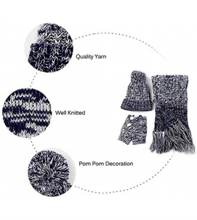 Skullies & Beanies 3 in 1 Women Knitted Beanie Gloves & Scarf Winter Set Warm Thick Fashion Hat Mittens - Blue - C118KW9O0MQ ...
