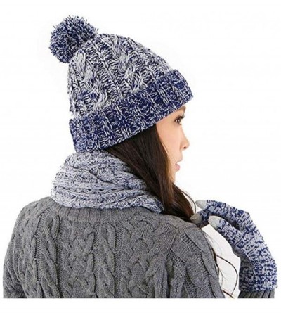 Skullies & Beanies 3 in 1 Women Knitted Beanie Gloves & Scarf Winter Set Warm Thick Fashion Hat Mittens - Blue - C118KW9O0MQ ...