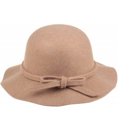 Bucket Hats Women's Wool Bucket Hat with Bow Cloche Flapper Tea Party Derby Church - Khaki - CA186YGD4N5 $23.72