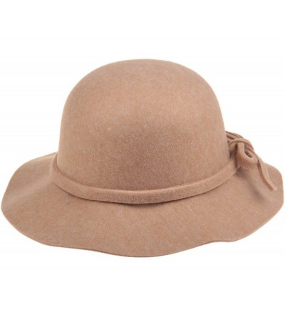 Bucket Hats Women's Wool Bucket Hat with Bow Cloche Flapper Tea Party Derby Church - Khaki - CA186YGD4N5 $22.26
