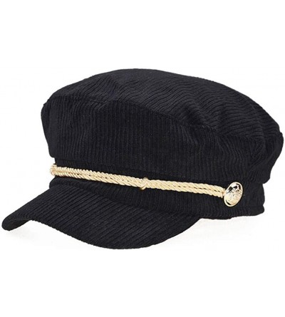 Newsboy Caps Women Ladies Hat Corduroy Captain's Breton Cap Beatles Lennon Newsboy Cadet Black - Black - CI18LL5W5NO $27.22