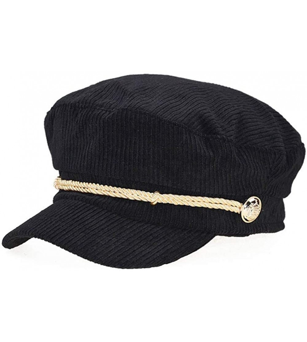 Newsboy Caps Women Ladies Hat Corduroy Captain's Breton Cap Beatles Lennon Newsboy Cadet Black - Black - CI18LL5W5NO $14.98