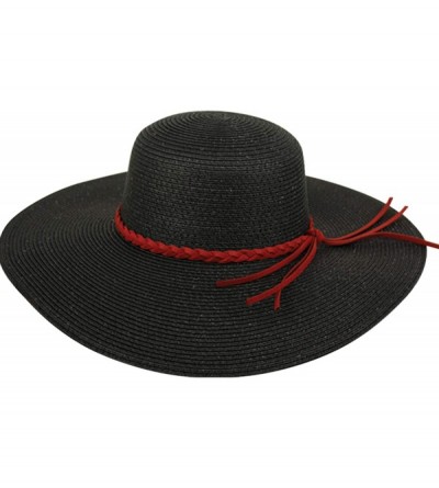 Sun Hats Women's Braid Straw Wide Brim Fedora Hat UPF 50+ w/Adjustable Drawstring - Fl2245 Black - CL18E29ZUTL $19.40
