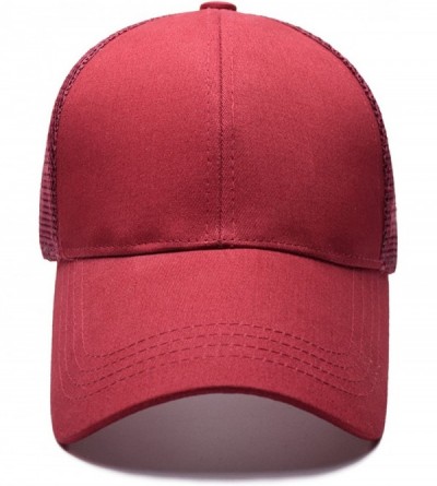 Baseball Caps Ponytail Baseball Cap High Bun Ponycap Adjustable Mesh Trucker Hats - 001 (Mesh) - Wine Red - C318EHU8U6G $13.80