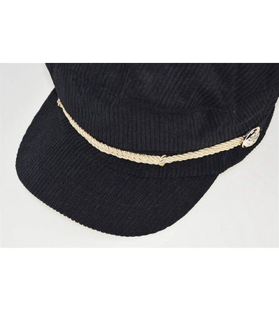 Newsboy Caps Women Ladies Hat Corduroy Captain's Breton Cap Beatles Lennon Newsboy Cadet Black - Black - CI18LL5W5NO $14.98