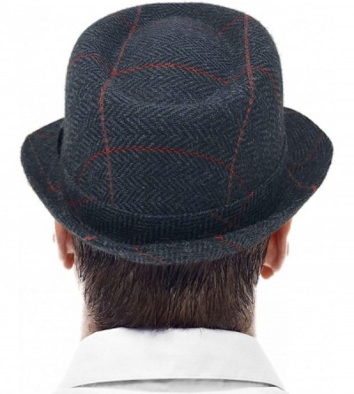 Fedoras Men's Classic Wool Herringbone Plaid Winter Fall Derby Fedora Trilby Hat - Navy - CO18YSXWMWL $16.28