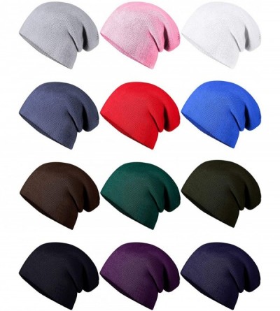 Skullies & Beanies 12 Pieces Knit Hat Beanie Hats Warm Cozy Knitted Cuffed Skull Cap for Adults Kids- Multicolor - CM18L60A0G...