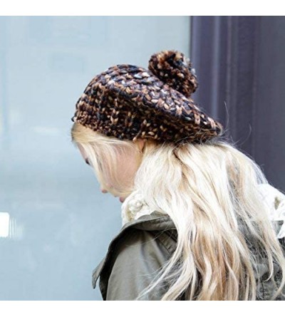 Berets Multi Colors Knit Beret Tam with Pom Winter Hat - Turquoise Beige - CZ126RCP0E7 $10.07