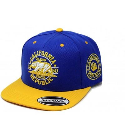 Baseball Caps California Republic Bear Logo Snapbacks Flat Brim Adjustable Snapback Hat Cap - Blue Yellow 01 - CV196XGUR57 $1...