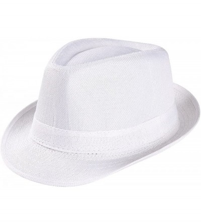Sun Hats Unisex Summer Beach Straw Hat Trilby Gangster Cap Sun Protection Retro Hat Breathable Short Brim Hats - White - C518...