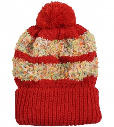 Berets Multi Color Pom Pom Crochet Thick Knit Slouchy Beanie Beret Winter Ski Hat - Chenille Red - C912C3JBBWN $10.62