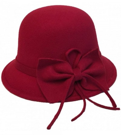 Bucket Hats Women's Vintage Style Wool Cloche Bucket Winter Hat - Wine Red - CW12N372BCL $11.67