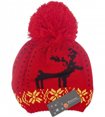 Skullies & Beanies Women Scarf & Glove Set- Knitted Snowflake Deer Detail & Matching Cap - Red - CP12629LJR7 $17.96