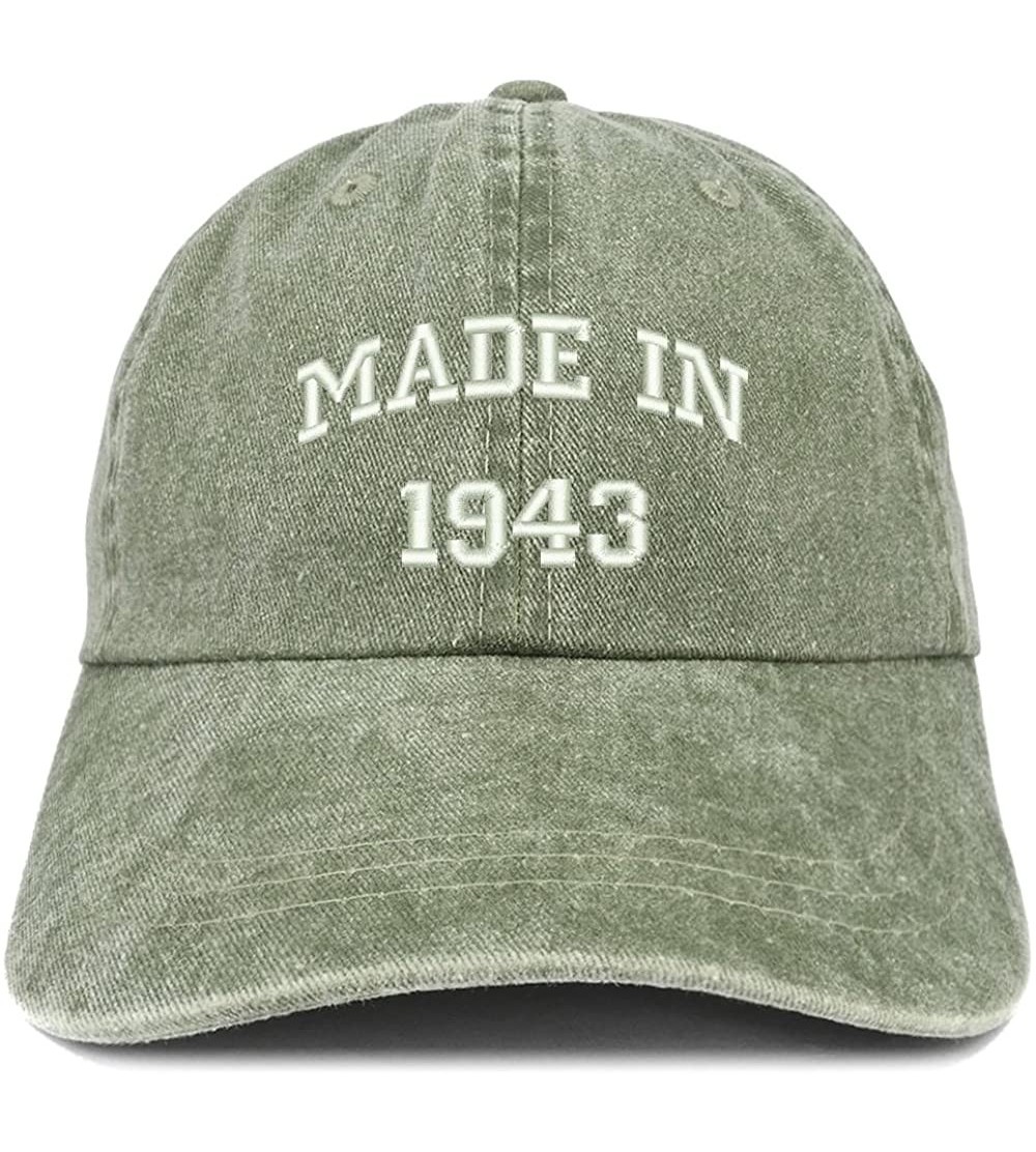 Baseball Caps Made in 1943 Text Embroidered 77th Birthday Washed Cap - Olive - CD18C7HKT32 $20.93