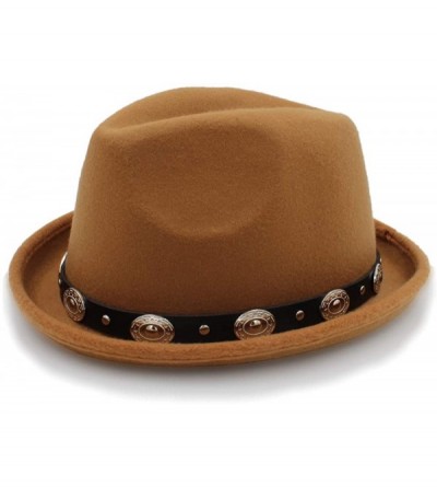 Sun Hats Vintage Winter Wool Felt Fedora Hat Panama Jazz Cap with Short Brim Unisex - Khaki - CI18IHCO69T $26.53