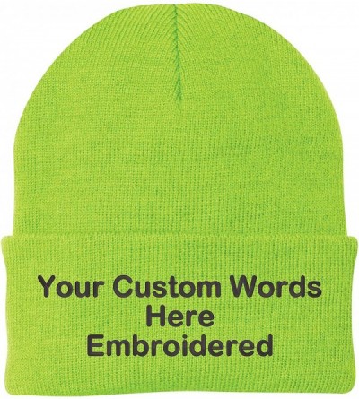 Skullies & Beanies Customize Your Beanie Personalized with Your Own Text Embroidered - Neon Green - CQ18IRE7NZZ $13.94